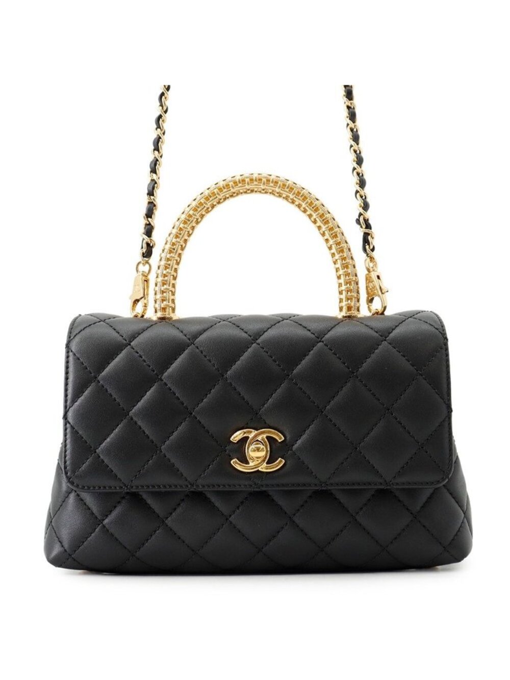 Chanel Quilted CC Logo Coco Handle Lambskin 2-Way Shoulder Bag Black